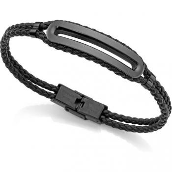 Pulsera Viceroy Magnum de acero Ip y piel trenzada negra