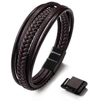Pulsera de Cuero Marrón 25cm para Hombre