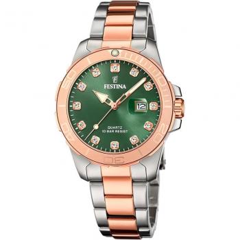 Reloj Festina Boyfriend F20505/4 Verde Correa De Acero Inoxidable 316l, Mujer