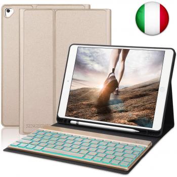 SENGBIRCH Custodia Tastiera per iPad 9.7, Custodia per Tastiera Rimovibile con Retroilluminazione a 7 Colori Compatibile con iPad Air-Air 2-iPad PRO 9.7-iPad 9.7 2017-IPad 9.7 2018 (Oro)