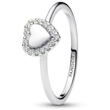 Anillo Halo y Corazón Grabable en Plata de Ley | 52