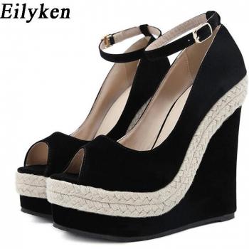 Eilyken, sandalias de plataforma de paja con tacón alto para mujer