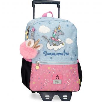 Mochila Enso Sueños Hechos Realidad 32cm con carro azul y rosa