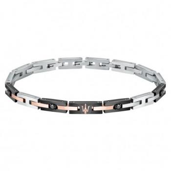 Maserati Iconic Pulsera Hombre de acero, CZ, IP RG y negro