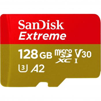 SanDisk Extreme microSDXC UHS-I card with Adapter (128GB) and Rescue Pro Deluxe software, up to 160MB/s read speed, Class 10, Waterproof, Temperature Proof, Shock Proof, X-ray Proof, A2 app performance rating