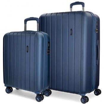 Movom Wood Juego de Maletas Rígidas Azul 55/65 cm con Cierre TSA y 4 Ruedas Dobles