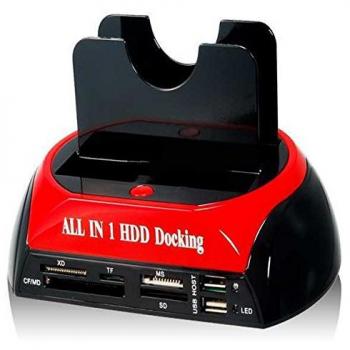 Docking Station 875J All-In-One dual SATA / IDE HDD con un pulsante di backup per 2.5 /3.5 SATA / IDE HDD (nero + rosso)