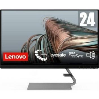 Lenovo Q24i-1L Monitor Gaming FullHD, EyeSafe e Design elegante (1920x1080, IPS, 4ms, 75Hz, HDMI+VGA, FreeSync, Base in Metallo con Speaker Integrati) Inclinazione regolabile, Nero/Grigio, 23.8