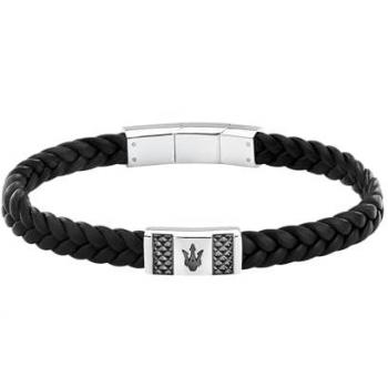 Maserati Pulsera Hombre Cuero Reciclado Plateado