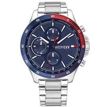 Tommy Hilfiger Reloj Analógico de Cuarzo multifunción para hombre con Correa en Acero Inoxidable plateada