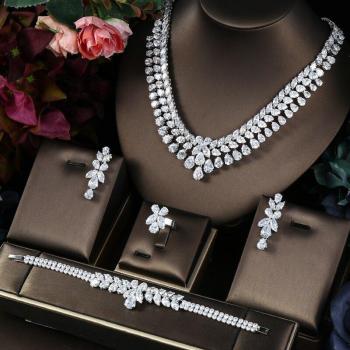 Joyería Nupcial Janekelly 4 Uds con Zirconia CZ – Juego Completo de Lujo