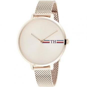 Tommy Hilfiger Reloj Analógico de Cuarzo para mujer con correa de malla de acero inoxidable color oro rosado