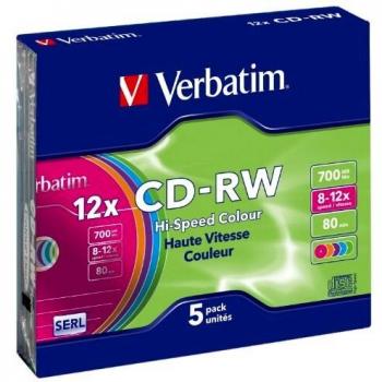 CD-RW Verbatim 12x 700MB 5 pz Colorati