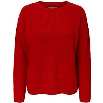 PIECES Pcmarie LS O-Neck Knit Noos suéter, Rojo (Aura Orange), Talla M para Mujer