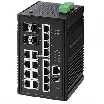 Edimax Industrial 16-Port Gigabit POE+ Managed Switch with 8x POE+ and 4x SFP Slots