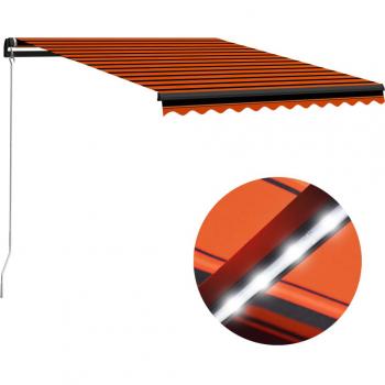 VidaXL: Toldo retráctil manual con iluminación LED naranja y marrón, medidas 300x250 cm