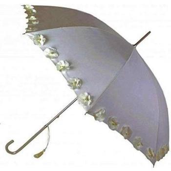 Largo paraguas para novia Vogue con adorno de flores y perlas