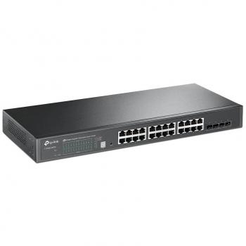 TP-Link T1700G-28TQ Switch di rete aziendale intelligente Jetstream, 24 porte Gigabit, 4 porte SFP+ 10GE stackabili, routing statico, VLAN per tag e voce