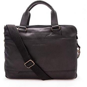 Maletín para portátil Zerimar piel vacuno marrón múltiples compartimentos con cremallera asas y correa 28x38x9cm