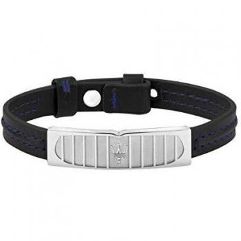 Pulsera para hombre, Colección Prestige, longitud 21 cm, en acero y cuero