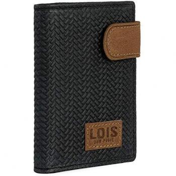 Cartera Tarjetero Lois Piel Genuina RFID Negra