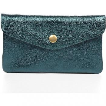 FIRENZE ARTEGIANI. Monedero alargado Alseno mujer. Piel auténtica Gamuza lacada brillante. 15x3x8,5cm