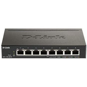 D-Link DGS-1100-08PV2 Smart Switch Gestito PoE, 8 Porte Gigabit PoE a 64W, 802.3af/at, Supporto VLAN, Funzionalità layer 2, QoS, 802.3az EEE, Senza Ventole