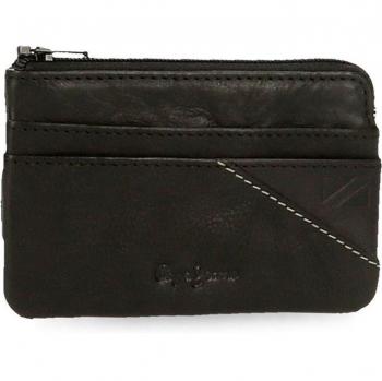 Pepe Jeans. Monedero con tarjetero de piel Striking Negro