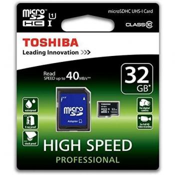 MicroSD 32GB Toshiba con adattatore SD – Velocità 40 Mb/s