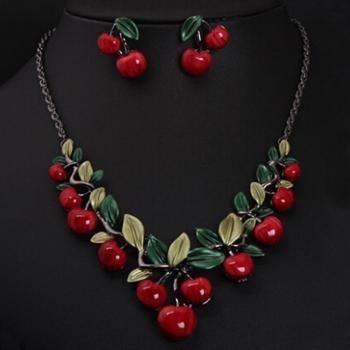 Conjunto de Joyería Vintage Cereza Roja