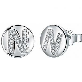 Pendientes Letra Inicial N Plata 925 Hipoalergénicos con Circonita Cúbica