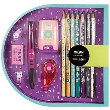 MILAN® Caja regalo Happy Bots rosa con material escolar