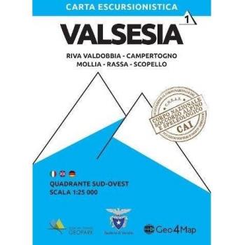 Carta escursionistica Valsesia quadrante Sud Ovest. Riva Valdobbia, Campertogno, Mollia, Rassa, Scopello. Ediz. italiana, inglese e tedesca
