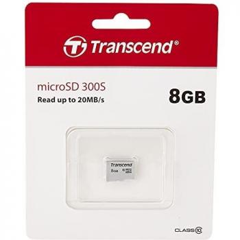 Transcend TS8GUSD300S Scheda di Memoria MicroSDHC 300S, 8 GB, Senza adattatore, Imballaggio Standard, Argento