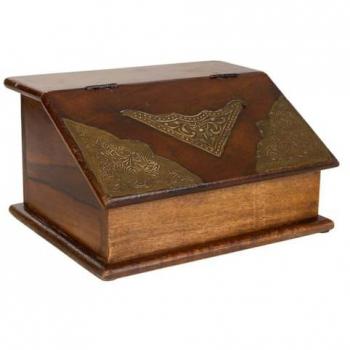 WANDERLUST DECO Baúl Joyero de madera y metal marrón 24,5x19x13,5h cm