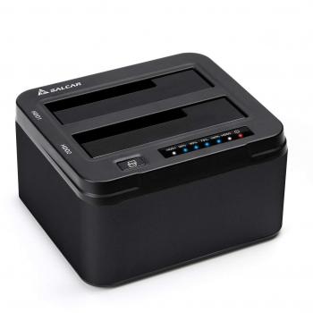 Salcar USB 3.0 Non In Linea Clone Docking Station 2-bay Ottimizzato Per Hard Disk Hdd / Ssd Da 2,5 E 3,5 Pollici (SATA I / II / III), Compreso Il Cavo Usb 3.0 E 12V Psu 3A, 2 X 8 Tb Aluminum (Nero)