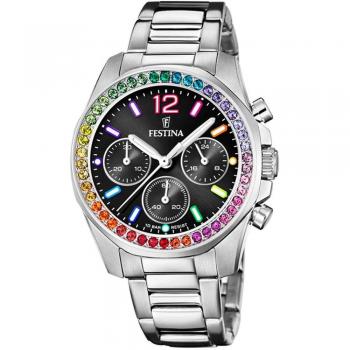 Reloj De Mujer Festina Rainbow F20606/3 Con Esfera Negra