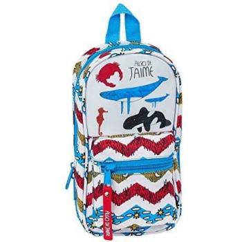 Safta 412005747 Plumier mochila 4 estuches llenos, 33 piezas, escolar Algo de Jaime, Multicolor