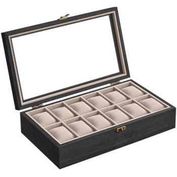 Caja de Relojes Ébano con 12 Compartimentos