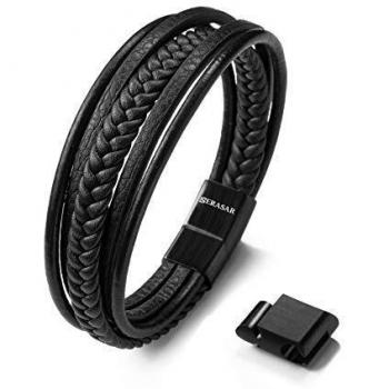 Pulsera de Cuero Negro 21cm para Hombre