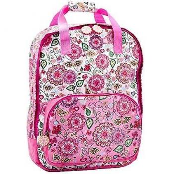 Mochila de Poliéster Rosa con Estampado Floral y Cierre de Cremallera