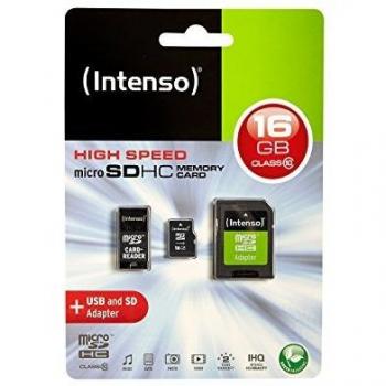 Micro SD Card 16GB Class 10 with SD + USB Adapter Set