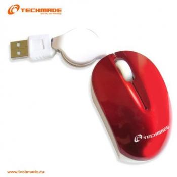 Mouse Ottico Mini USB Retrattile Rosso TECHMADE