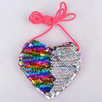 Bolso de hombro con lentejuelas en forma de corazón para niñas, 12*11,5 CM