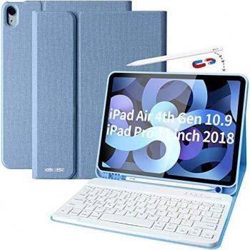 Custodia con Tastiera per iPad 2022 Air 5 10.9, con supporto per penna, tastiera magnetica rimovibile Bluetooth con layout QWERTZ, per Nuovo iPad Air 4/A2588/A2589/A2591/Pro 11 2018(2a Generazione)