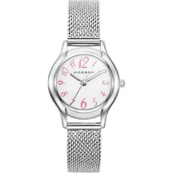 VICEROY Reloj Niña Caja y malla milanesa en Acero Esfera blanca numeros en rosa