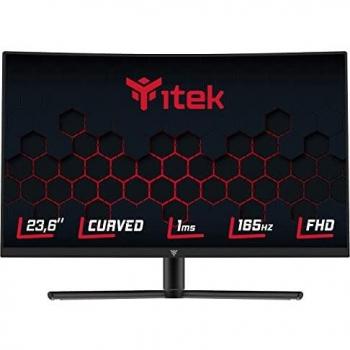 ITEK Monitor GGC da 23.6 con schermo curvo R1200, risoluzione Full HD (1920 x 1080), pannello VA, frequenza di aggiornamento di 165Hz, tempo di risposta MPRT di 1ms, rapporto d'aspetto 16:9, due porte HDMI, una porta DisplayPort, audio integrato, support