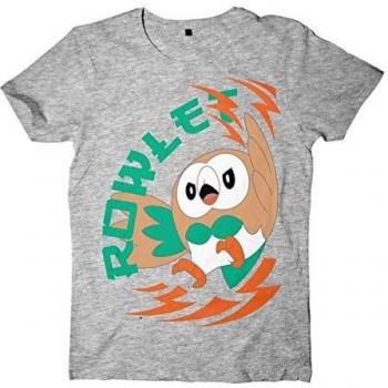 Camiseta gris de Pokémon Rowlet Sol y Luna Talla M