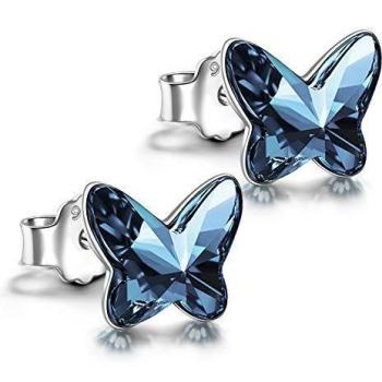 ANGEL NINA Pendientes Mariposa Mujer 925 Plata con Cristales Swarovski Azul