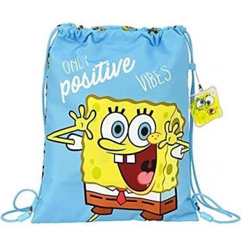 Saco Plano Junior Bob Esponja Positive Vibes 260x340 mm Azul Claro/Amarillo